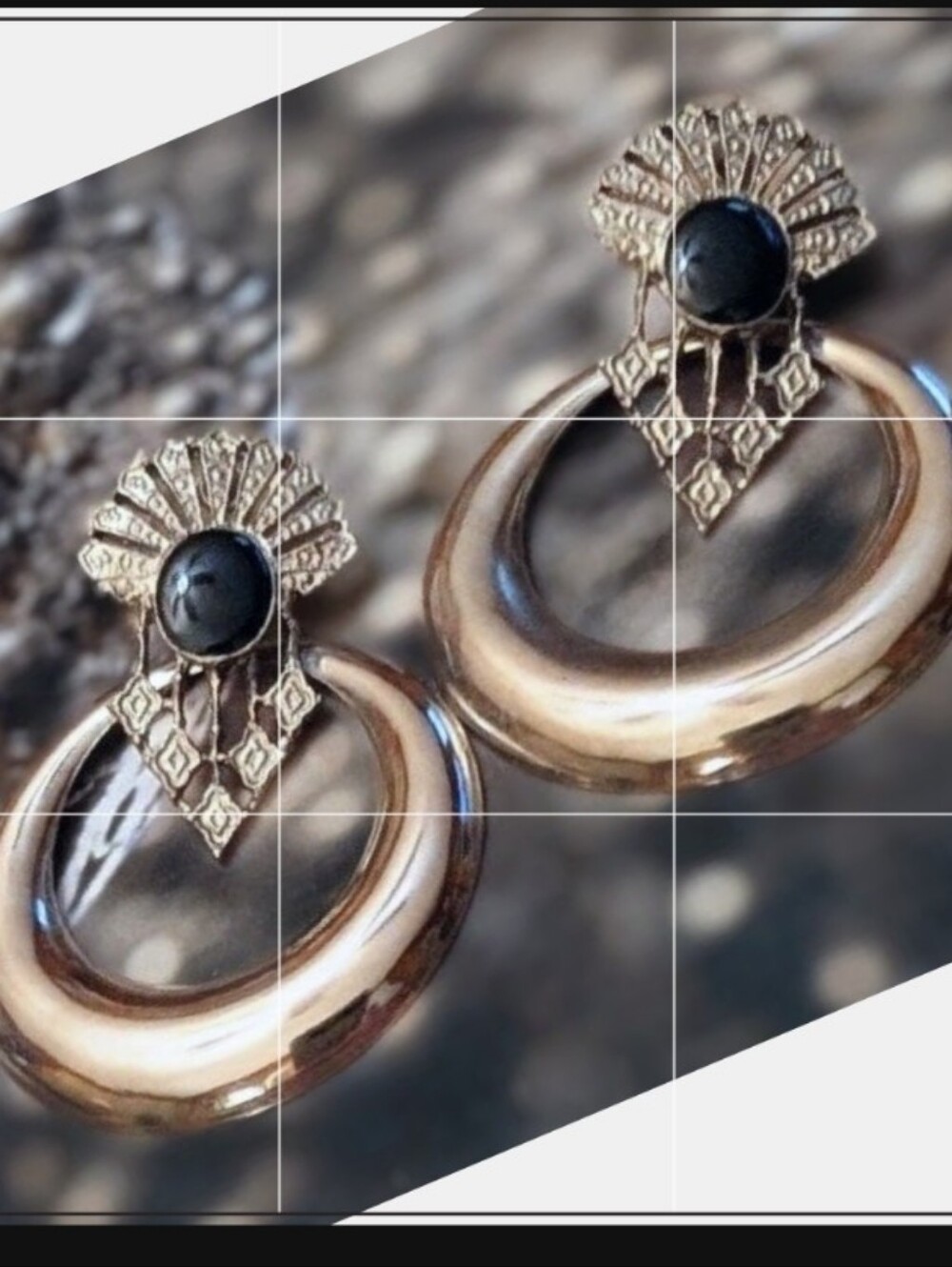 VTG 80s Art Deco Revival Filigree Large Hoop Earrings